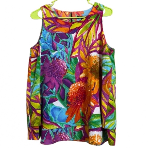 Lauren Ralph Lauren Women’s Vibrant Multi Floral Print Layered Summer Top Sz-M - Picture 1 of 4